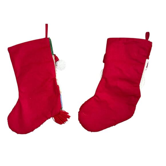 Set of 2 Santa Hooked Christmas Stockings Holiday Wool Needlepoint Style 17” - Picture 4 of 8